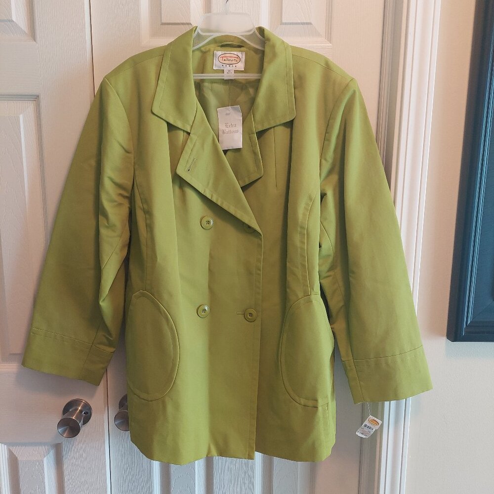 NWT Talbots Woman 3X Lime Green Trench Rain Coat Waterproof Preppy